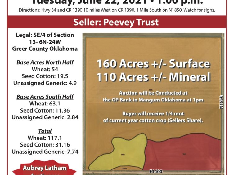 160 ACRE +/- QUALITY GREER COUNTY FARM & MINERAL AUCTION